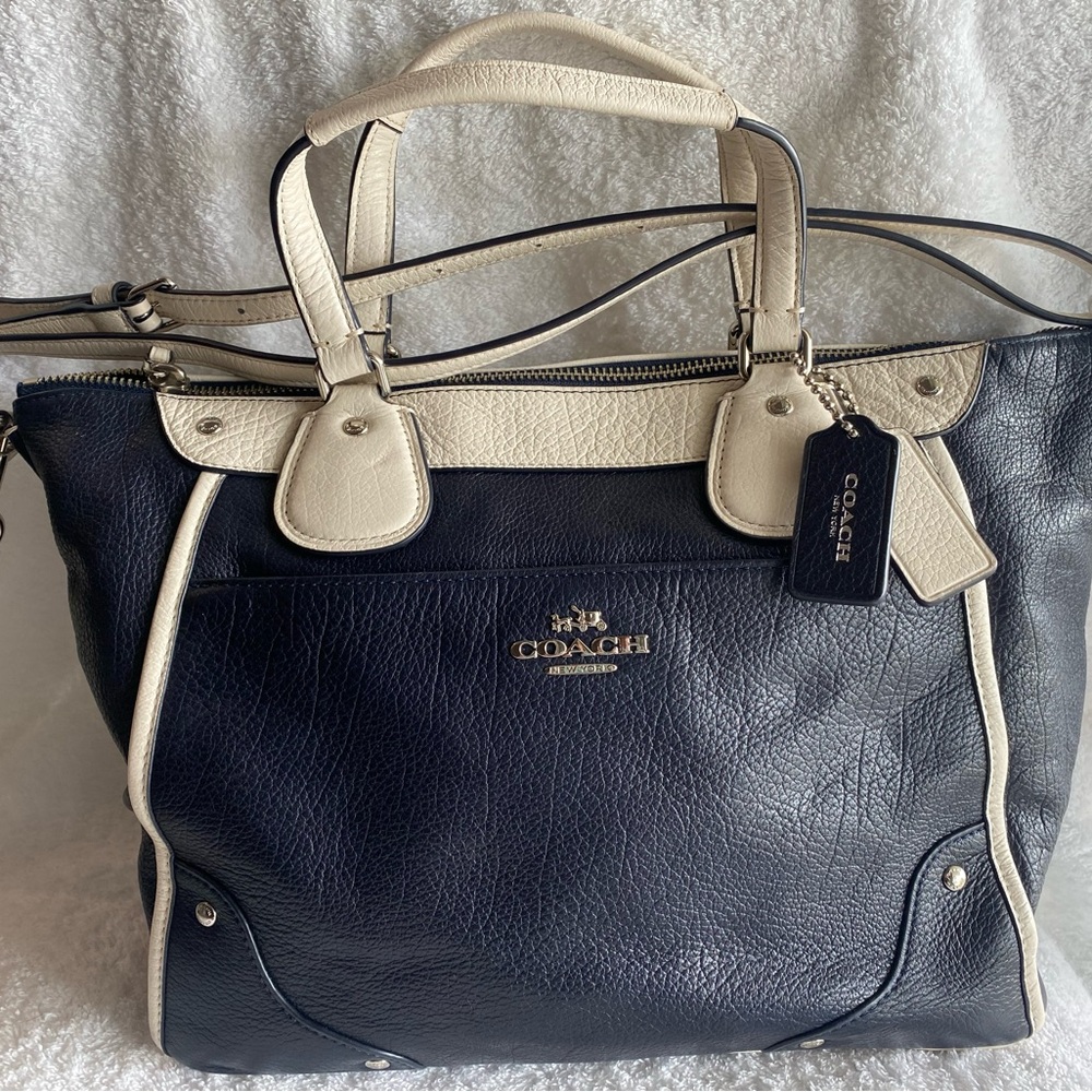 Coach Dark Blue and Cream Tote Bag